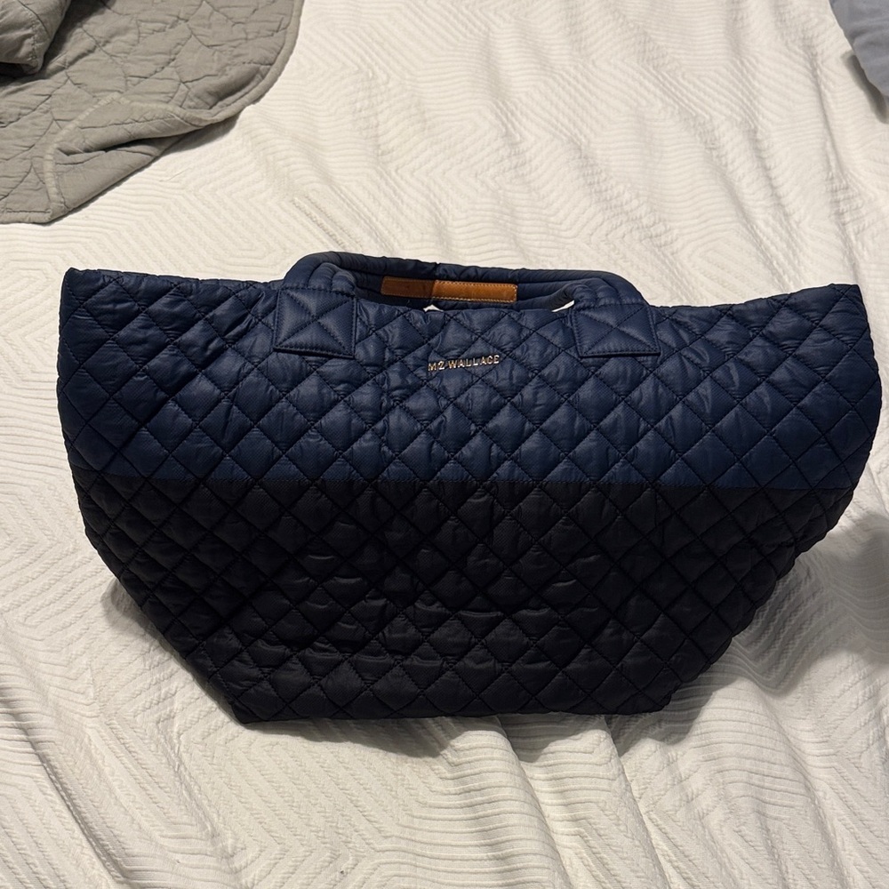 MZ Wallace Medium Metro Quilted Tote in Deep Blue and Black - Picture 4 of 5